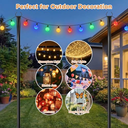 10FT String Light Poles, Heavy Duty Outdoor Light Pole Stand, 5-Prong Reinforced Steel Base, Anti-Rust, for, alternate view 2