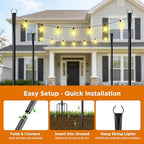 10FT String Light Poles, Heavy Duty Outdoor Light Pole Stand, 5-Prong Reinforced Steel Base, Anti-Rust, for, alternate view 4