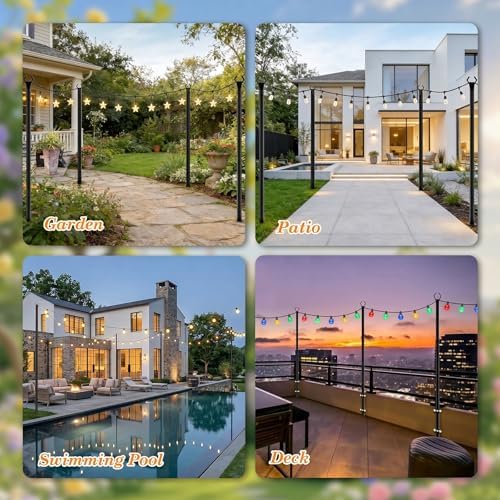 10FT String Light Poles, Heavy Duty Outdoor Light Pole Stand, 5-Prong Reinforced Steel Base, Anti-Rust, for, alternate view 6