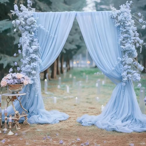 10ft x 10ft Baby Blue Backdrop Curtains, Wrinkle-Free Sheer Chiffon Fabric Photo Backdrop Draping Fabric for