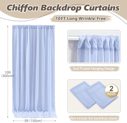 10ft x 10ft Baby Blue Backdrop Curtains, Wrinkle-Free Sheer Chiffon Fabric Photo Backdrop Draping Fabric for, alternate view