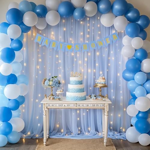 10ft x 10ft Baby Blue Chiffon Backdrop Curtain with Lights String for Parties,2 Panels Sheer Tulle Curtain, alternate view 2