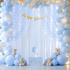 10ft x 10ft Baby Blue Chiffon Backdrop Curtain with Lights String for Parties,2 Panels Sheer Tulle Curtain, alternate view 4