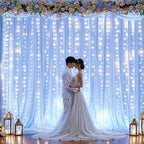 10ft x 10ft Baby Blue Chiffon Backdrop Curtain with Lights String for Parties,2 Panels Sheer Tulle Curtain, alternate view 5
