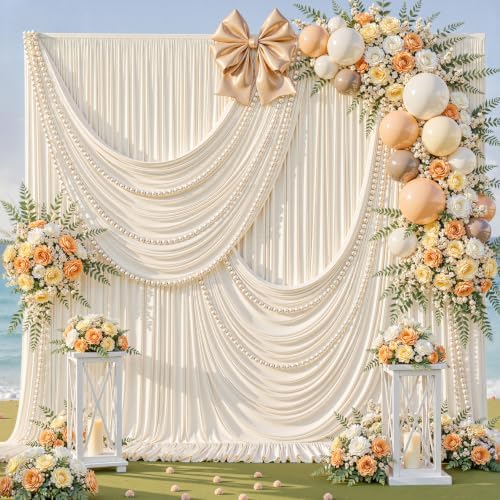 10ft x 10ft Beige Backdrop Curtains, Beige Cream Drapes for Backdrop Fabric in 10 ft X 10 ft(2 Panels 5ft X