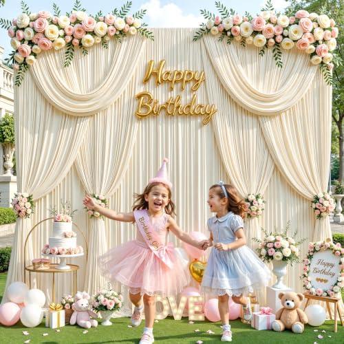 10ft x 10ft Beige Backdrop Curtains, Beige Cream Drapes for Backdrop Fabric in 10 ft X 10 ft(2 Panels 5ft X, alternate view 7
