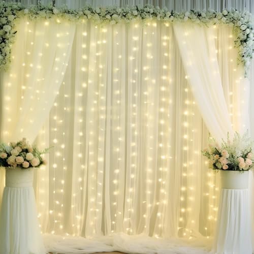 10ft x 10ft Beige Chiffon Backdrop Curtain with Lights String for Parties,2 Panels Sheer Chiffon Curtain Wedding, alternate