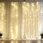 10ft x 10ft Beige Chiffon Backdrop Curtain with Lights String for Parties,2 Panels Sheer Chiffon Curtain Wedding, alternate