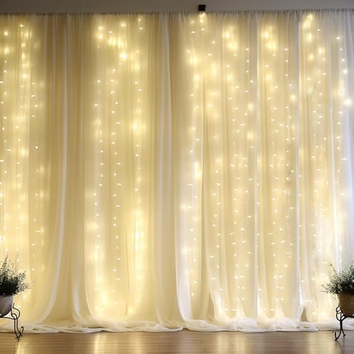10ft x 10ft Beige Chiffon Backdrop Curtain with Lights String for Parties,2 Panels Sheer Chiffon Curtain Wedding, alternate