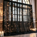 10ft x 10ft Black Backdrop Curtain with Lights String for Parties, Sheer Tulle Wedding Photo Backdrops Drapes