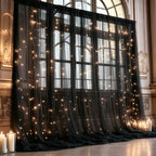 10ft x 10ft Black Backdrop Curtain with Lights String for Parties, Sheer Tulle Wedding Photo Backdrops Drapes
