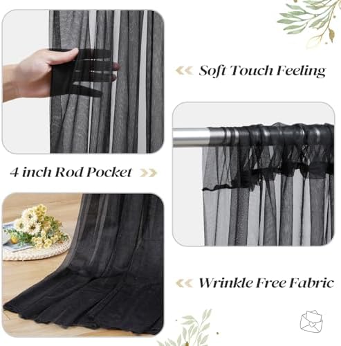 10ft x 10ft Black Backdrop Curtain with Lights String for Parties, Sheer Tulle Wedding Photo Backdrops Drapes, alternate view
