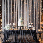 10ft x 10ft Black Backdrop Curtain with Lights String for Parties, Sheer Tulle Wedding Photo Backdrops Drapes, alternate view