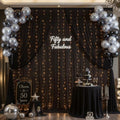 10ft x 10ft Black Chiffon Backdrop Curtain with Lights String for Parites Wedding Wrinkle Free Curtain Photo