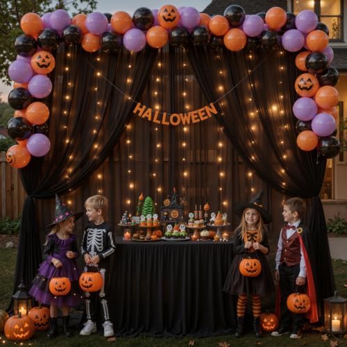 10ft x 10ft Black Chiffon Backdrop Curtain with Lights String for Parites Wedding Wrinkle Free Curtain Photo, alternate view