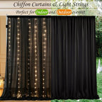 10ft x 10ft Black Chiffon Backdrop Curtain with Lights String for Parites Wedding Wrinkle Free Curtain Photo, alternate view
