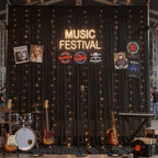 10ft x 10ft Black Chiffon Backdrop Curtain with Lights String for Parites Wedding Wrinkle Free Curtain Photo, alternate view