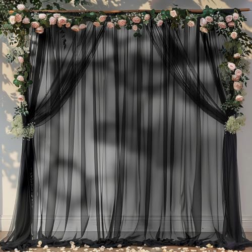 10ft X 10ft Black Sheer Backdrop Curtain for Parties, Tulle Sheer Fabric Backdrop Curtain Drapes for Baby Shower, alternate