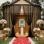 10ft x 10ft Black Tulle Photo Backdrop Curtain with Lights String for Parties Sheer Black Curtain Backdrop for