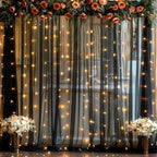 10ft x 10ft Black Tulle Photo Backdrop Curtain with Lights String for Parties Sheer Black Curtain Backdrop for, alternate