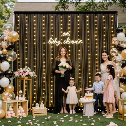 10ft x 10ft Black Tulle Photo Backdrop Curtain with Lights String for Parties Sheer Black Curtain Backdrop for, alternate