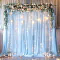 10ft x 10ft Blue Backdrop Curtain with Lights String for Parties, Sheer Tulle Wedding Photo Backdrops Drapes for