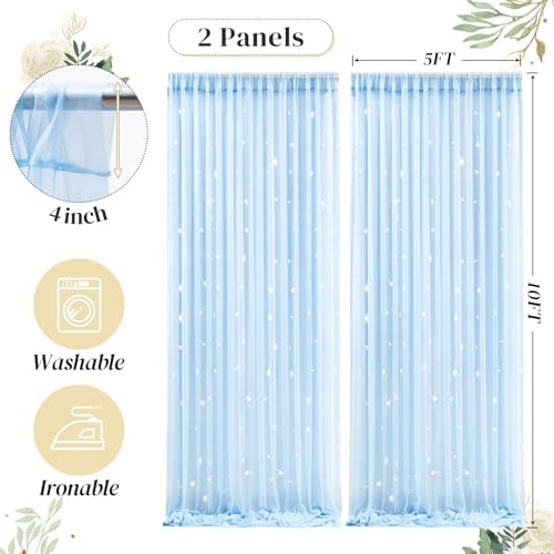 10ft x 10ft Blue Backdrop Curtain with Lights String for Parties, Sheer Tulle Wedding Photo Backdrops Drapes for, alternate