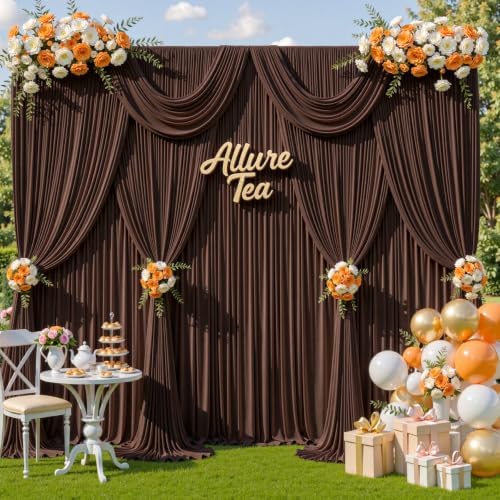10ft x 10ft Brown Backdrop Curtains, Brown Drapes for Backdrop Fabric in 10 ft X 10 ft(2 Panels 5ft X 10ft) in