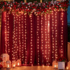 10ft x 10ft Burgundy Backdrop Curtain with Lights String for Parties, Sheer Tulle Wedding Photo Backdrops Drapes