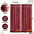 10ft x 10ft Burgundy Backdrop Curtain with Lights String for Parties, Sheer Tulle Wedding Photo Backdrops Drapes, alternate