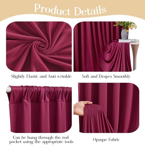 10ft x 10ft Burgundy Backdrop Curtains, Burgundy Drapes for Backdrop Fabric in 10 ft X 10 ft(2 Panels 5ft X, alternate view 5