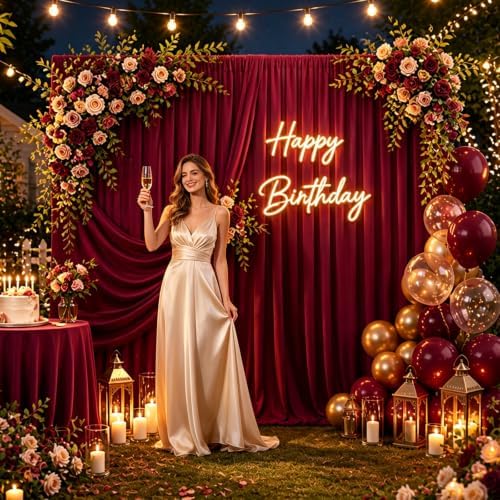 10ft x 10ft Burgundy Backdrop Curtains for Parties, 2 Panels 5ft x 10ft Wrinkle-Free Polyester Photo Backdrop, alternate view