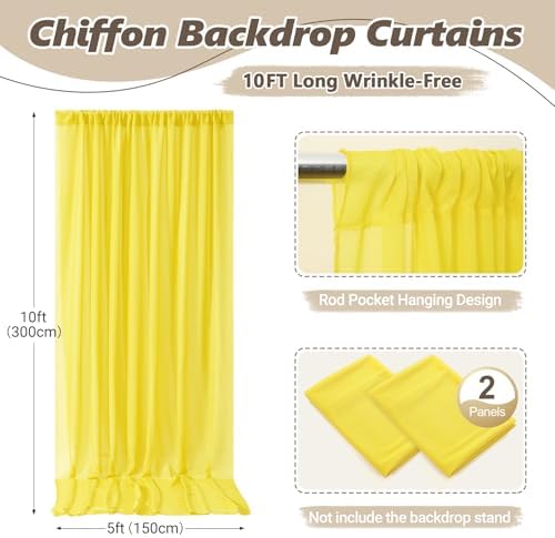 10ft x 10ft Canary Yellow Backdrop Curtain Drapes, Wrinkle-Free Sheer Chiffon Fabric Photo Backgroud Panels for, alternate