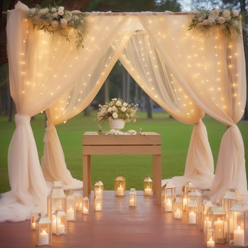 10ft x 10ft Champagne Backdrop Curtain with Lights String for Parties, Sheer Wedding Photo Backdrops Drapes for, alternate