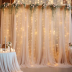 10ft x 10ft Champagne Backdrop Curtain with Lights String for Parties, Sheer Wedding Photo Backdrops Drapes for, alternate