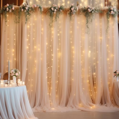 10ft x 10ft Champagne Backdrop Curtain with Lights String for Parties, Sheer Wedding Photo Backdrops Drapes for, alternate