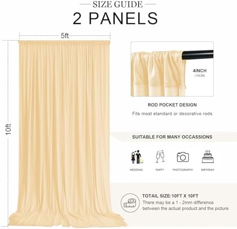 10ft x 10ft Champagne Backdrop Curtains for Parties, 2 Panels 5ft x 10ft Wrinkle-Free Polyester Photo Backdrop, alternate