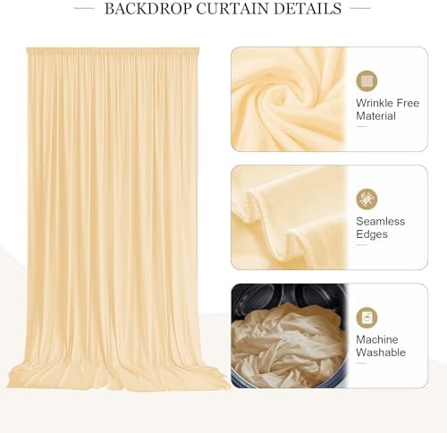 10ft x 10ft Champagne Backdrop Curtains for Parties, 2 Panels 5ft x 10ft Wrinkle-Free Polyester Photo Backdrop, alternate