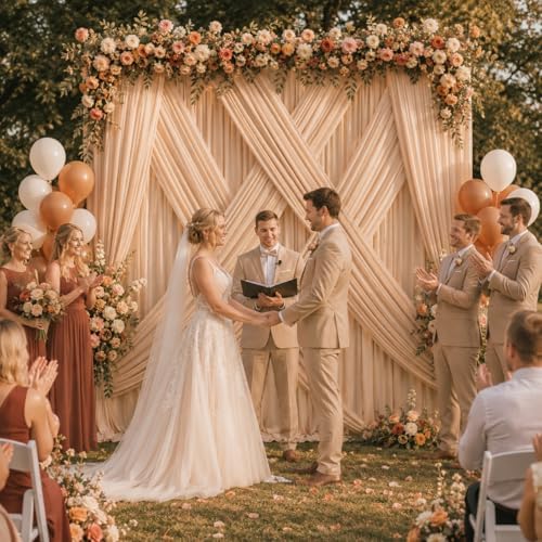10ft x 10ft Champagne Backdrop Curtains for Parties, 2 Panels 5ft x 10ft Wrinkle-Free Polyester Photo Backdrop, alternate
