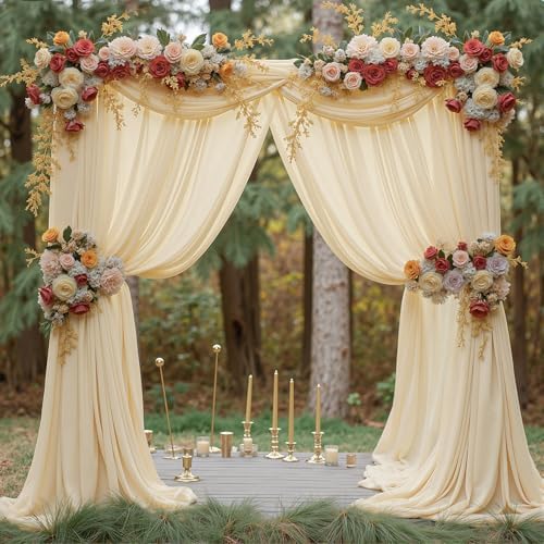 10ft x 10ft Champagne Backdrop Curtains, Wrinkle-Free Sheer Chiffon Fabric Photo Backdrop Drapes for Wedding, alternate view