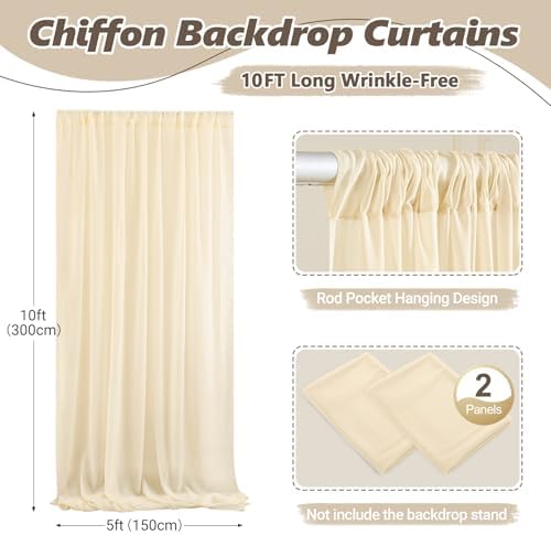 10ft x 10ft Champagne Backdrop Curtains, Wrinkle-Free Sheer Chiffon Fabric Photo Backdrop Drapes for Wedding, alternate view