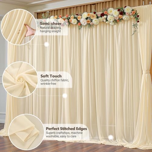 10ft x 10ft Champagne Backdrop Curtains, Wrinkle-Free Sheer Chiffon Fabric Photo Backdrop Drapes for Wedding, alternate view