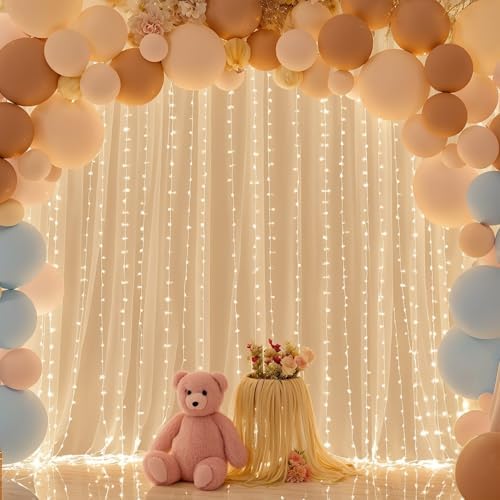 10ft x 10ft Champagne Chiffon Backdrop Curtain with Lights String for Parites Wedding Wrinkle Free Curtain Photo, alternate