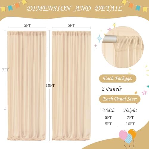 10ft x 10ft Champagne Chiffon Backdrop Curtain with Lights String for Parites Wedding Wrinkle Free Curtain Photo, alternate
