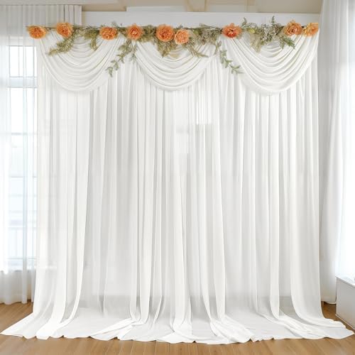 10ft x 10ft Cream White Backdrop Curtains, Wrinkle-Free Sheer Chiffon Fabric Photo Backdrop Drapes for Wedding