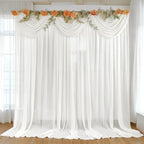 10ft x 10ft Cream White Backdrop Curtains, Wrinkle-Free Sheer Chiffon Fabric Photo Backdrop Drapes for Wedding