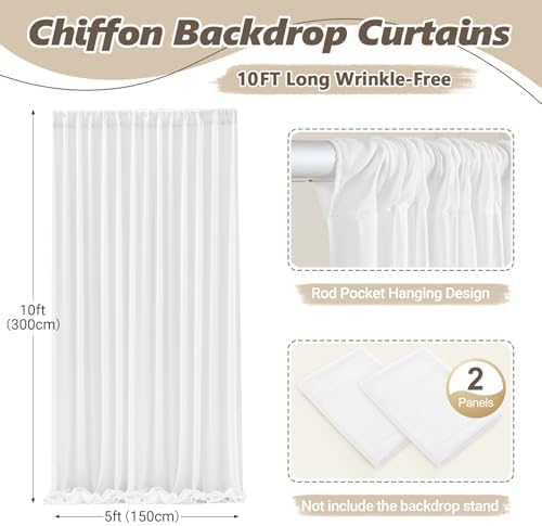 10ft x 10ft Cream White Backdrop Curtains, Wrinkle-Free Sheer Chiffon Fabric Photo Backdrop Drapes for Wedding, alternate