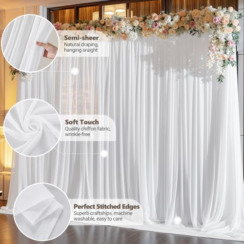 10ft x 10ft Cream White Backdrop Curtains, Wrinkle-Free Sheer Chiffon Fabric Photo Backdrop Drapes for Wedding, alternate