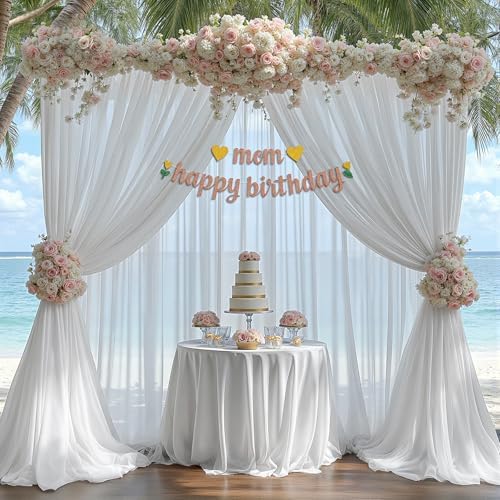 10ft x 10ft Cream White Backdrop Curtains, Wrinkle-Free Sheer Chiffon Fabric Photo Backdrop Drapes for Wedding, alternate