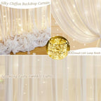 10ft x 10ft Cream White Chiffon Backdrop Curtain with Lights String for Parties,2 Panels Sheer Tulle Curtain, alternate view